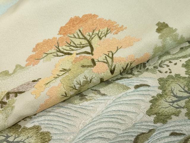 平和屋着物●豪華色留袖 総刺繍 天蚕糸 黄金糸 流水風景文 暈し染め 正絹 逸品 DABI2488ud