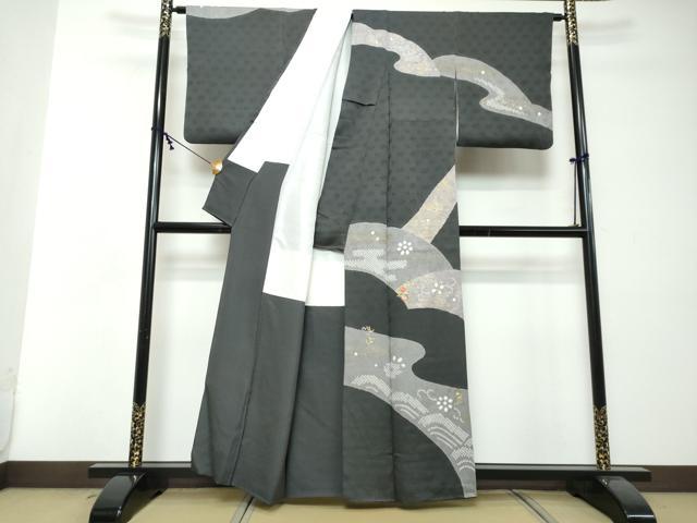 平和屋着物●訪問着 絞り 刺繍 草花文 金彩 正絹 逸品 DABI2490ud