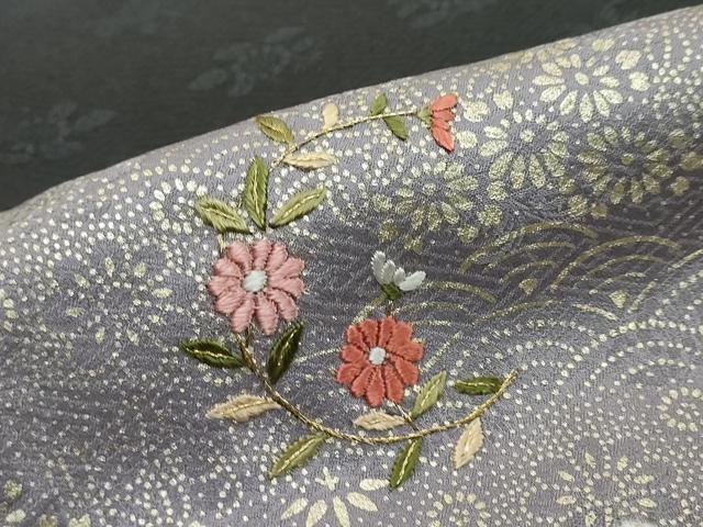 平和屋着物●訪問着 絞り 刺繍 草花文 金彩 正絹 逸品 DABI2490ud