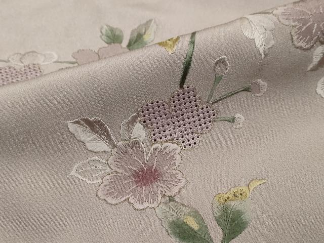 平和屋着物●中国三大刺繍 スワトウ刺繍 汕頭刺繍 総刺繍 訪問着 草花文 金糸 正絹 逸品 DABI2492ud