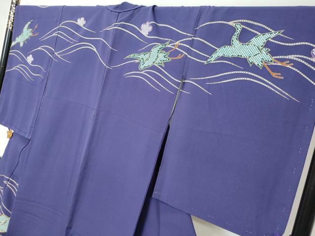平和屋着物●訪問着 駒刺繍 飛鶴梅松文 金彩 ロング丈 正絹 逸品 DABI2498ud