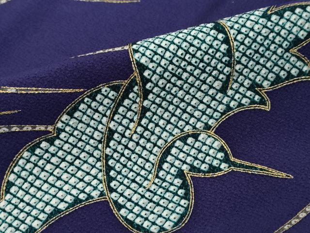 平和屋着物●訪問着 駒刺繍 飛鶴梅松文 金彩 ロング丈 正絹 逸品 DABI2498ud