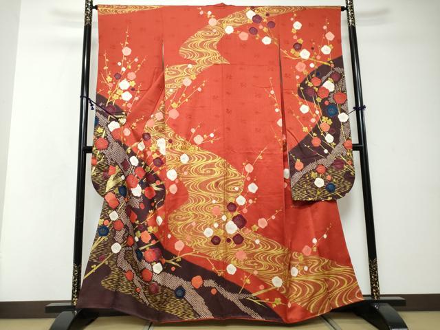 平和屋着物●豪華振袖 絞り 枝梅文 金彩 正絹 逸品 DABI2503ud