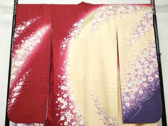 平和屋着物●豪華振袖 流水草花文 暈し染め 金彩 正絹 逸品 DABI2504ud