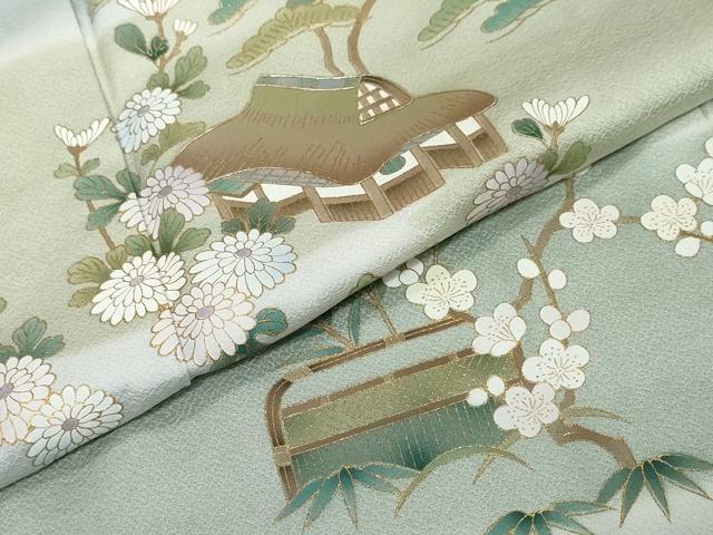 平和屋着物●訪問着 流水風景草花文 暈し染め 金彩 正絹 逸品 DABI2506ud