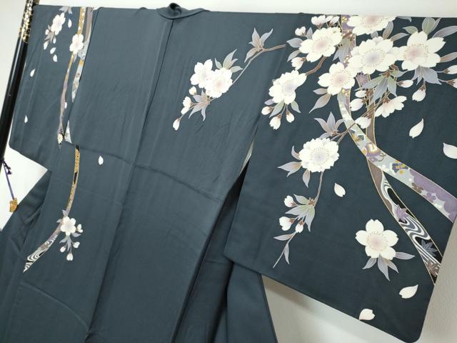 平和屋着物●訪問着 駒刺繍 流水草花文 暈し染め 金彩 正絹 逸品 DABI2507ud