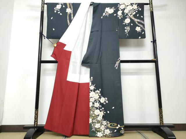 平和屋着物●訪問着 駒刺繍 流水草花文 暈し染め 金彩 正絹 逸品 DABI2507ud