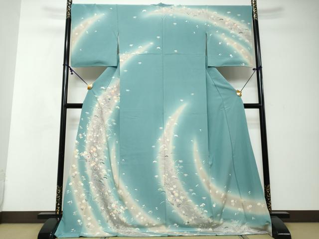 平和屋着物●訪問着 駒刺繍 草花文 暈し染め ロング丈 正絹 逸品 DABI2508ud