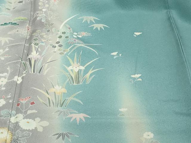 平和屋着物●訪問着 駒刺繍 草花文 暈し染め ロング丈 正絹 逸品 DABI2508ud