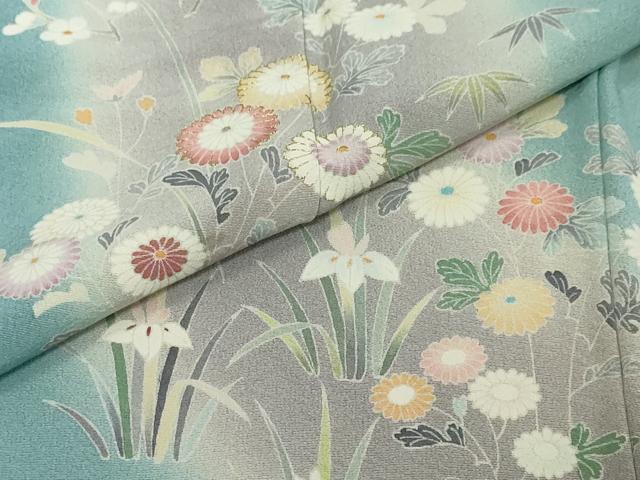 平和屋着物●訪問着 駒刺繍 草花文 暈し染め ロング丈 正絹 逸品 DABI2508ud