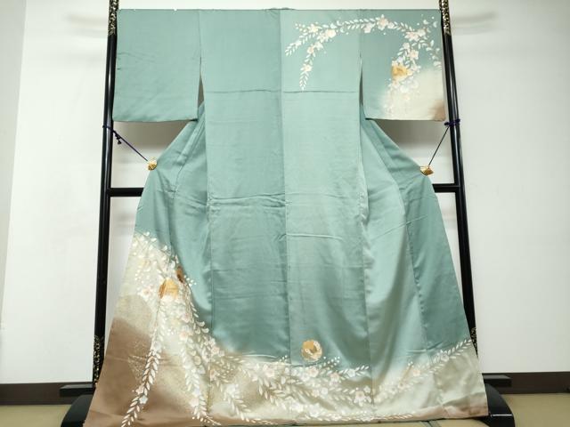平和屋着物●訪問着 雪輪花蝶文 暈し染め 金彩 ロング丈 正絹 逸品 DABI2511ud