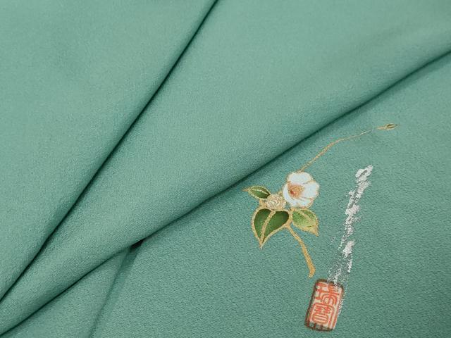平和屋着物●本草木染作家 瑞鳳 色無地 錆浅葱色 正絹 逸品 DABI2527ud