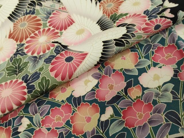 平和屋着物●豪華黒留袖 友禅 流水飛鶴草花文 正絹 逸品 DABI2530ud