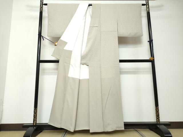 平和屋着物●上質な色無地 吉祥七宝地紋 砂色 正絹 逸品 DABI2535ud