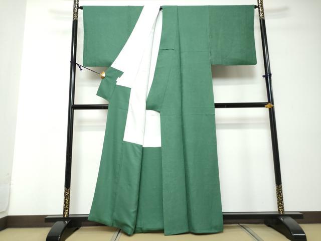 平和屋着物●上質な色無地 草花地紋 緑青色 正絹 逸品 DABI2537ud