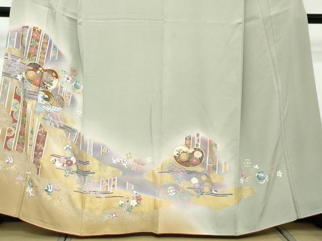 平和屋着物●訪問着 宝尽くし花鳥文 暈し染め 金彩 正絹 逸品 DABI2543ud