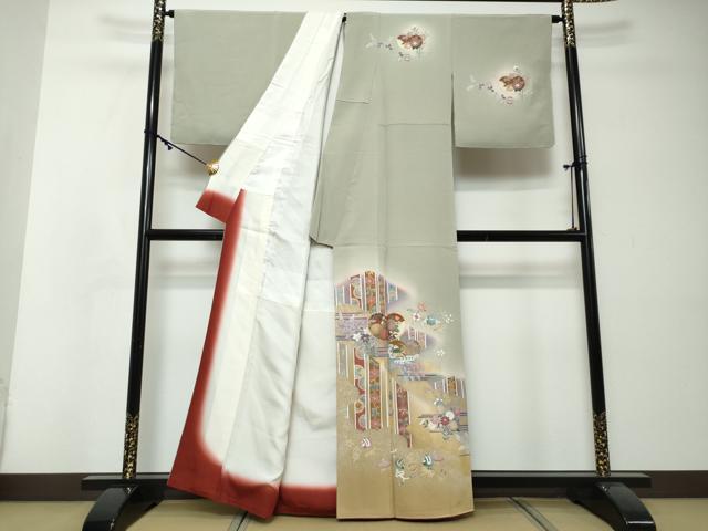 平和屋着物●訪問着 宝尽くし花鳥文 暈し染め 金彩 正絹 逸品 DABI2543ud