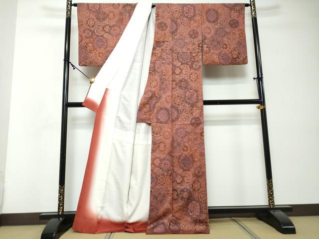平和屋着物●上質な小紋 更紗花鳥絵皿文 正絹 逸品 DABI2544ud