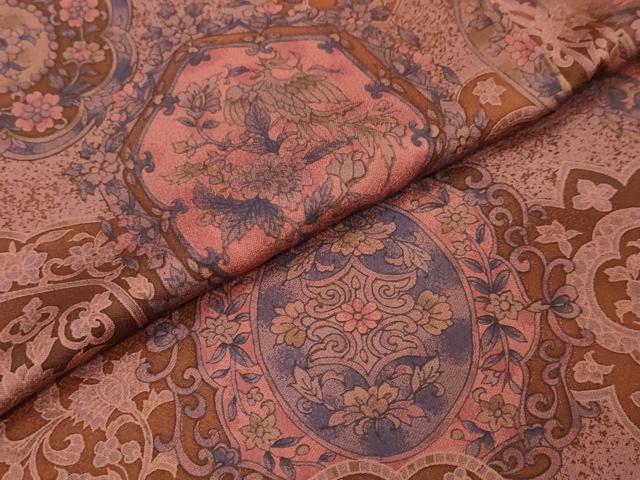 平和屋着物●上質な小紋 更紗花鳥絵皿文 正絹 逸品 DABI2544ud
