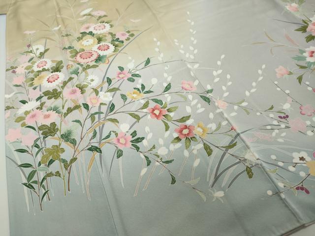 平和屋着物●訪問着 友禅 作家物 草花文 暈し染め 正絹 逸品 DABI2549ud