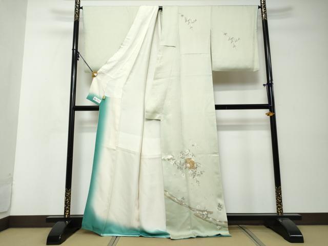 平和屋着物●訪問着 駒刺繍 貝桶草花文 暈し染め 金銀彩 やまと誂製 正絹 逸品 DABI2550ud