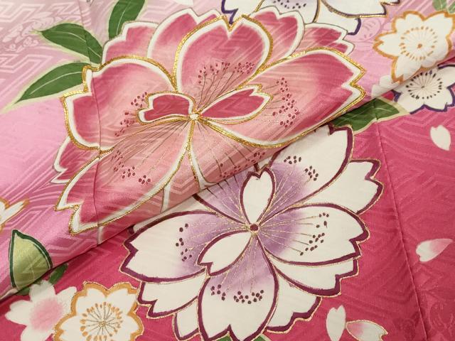 平和屋着物●豪華振袖 駒刺繍 舞花文 暈し染め 金彩 正絹 逸品 DABI2552ud