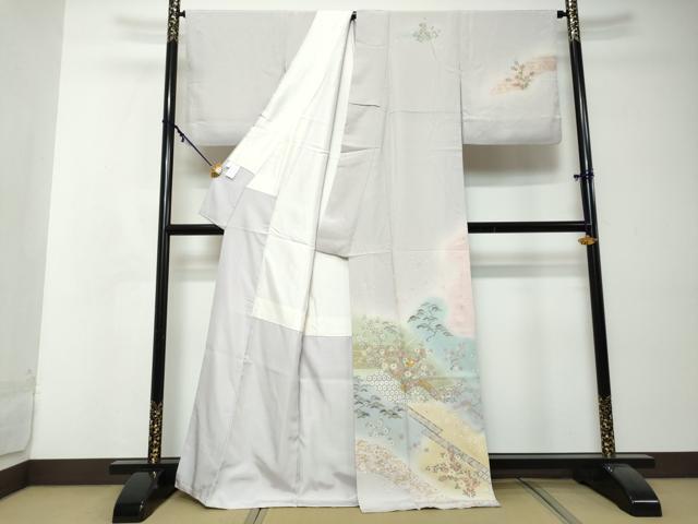 平和屋着物●訪問着 駒刺繍 吉祥片輪車草花文 暈し染め 金彩 正絹 逸品 DABI2555ud