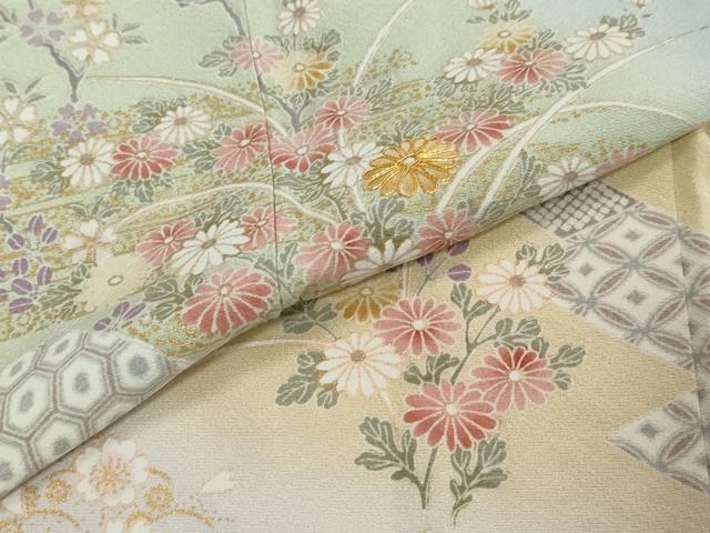 平和屋着物●訪問着 駒刺繍 吉祥片輪車草花文 暈し染め 金彩 正絹 逸品 DABI2555ud