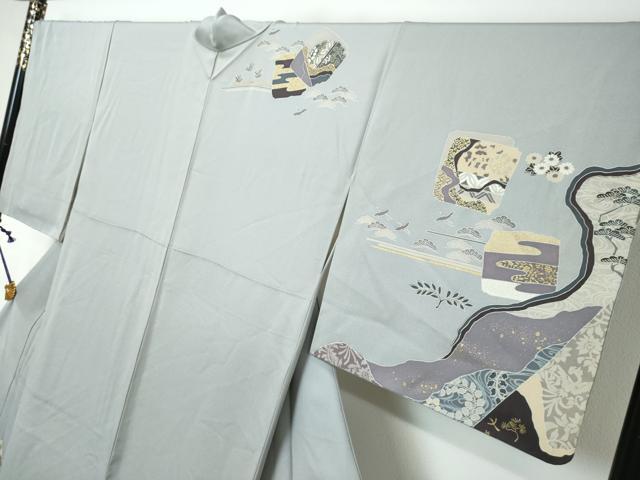 平和屋着物●訪問着 駒刺繍 色紙重ね飛鶴草花文 金彩 正絹 逸品 DABI2558ud