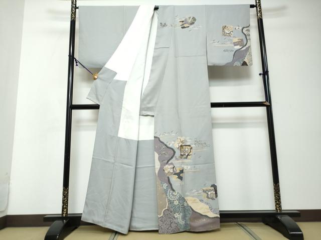 平和屋着物●訪問着 駒刺繍 色紙重ね飛鶴草花文 金彩 正絹 逸品 DABI2558ud