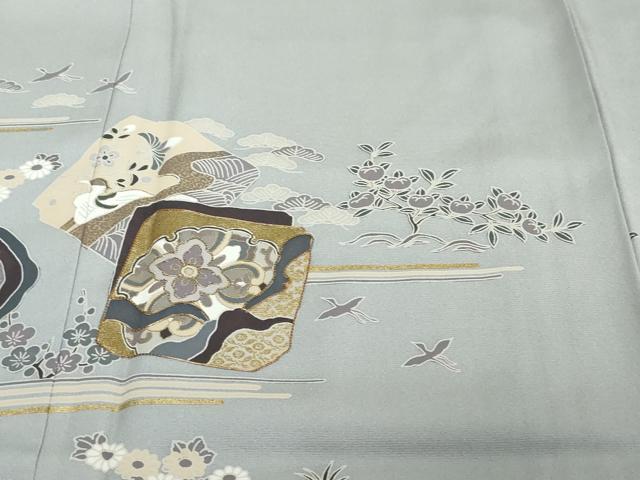 平和屋着物●訪問着 駒刺繍 色紙重ね飛鶴草花文 金彩 正絹 逸品 DABI2558ud