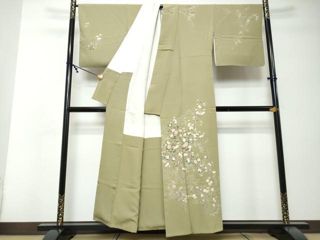平和屋着物●訪問着 流水草花文 金彩 正絹 逸品 DABI2559ud