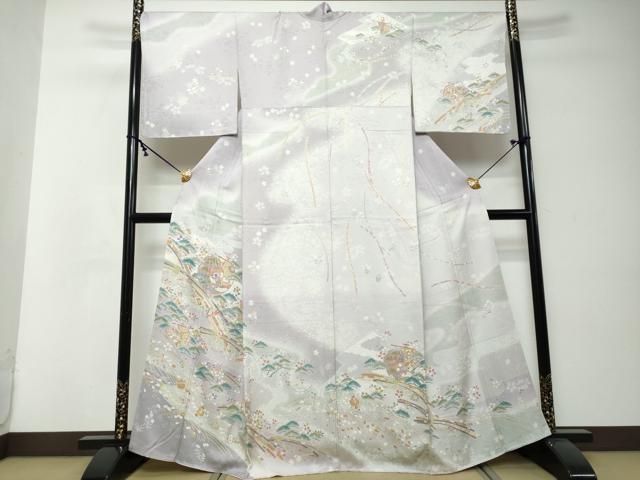 平和屋着物●訪問着 駒刺繍 宝尽くし飛鶴草花文 暈し染め 正絹 逸品 未使用 DABI2568ud