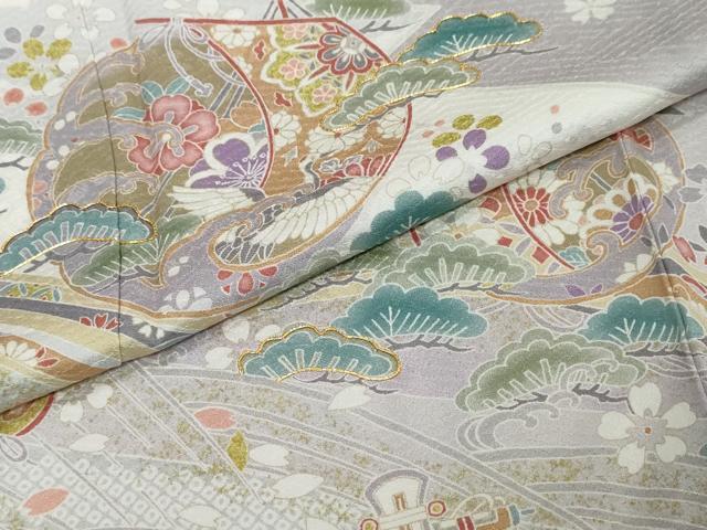 平和屋着物●訪問着 駒刺繍 宝尽くし飛鶴草花文 暈し染め 正絹 逸品 未使用 DABI2568ud