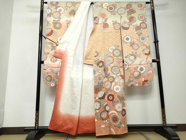 平和屋着物●十日町老舗ブランド 吉澤友禅 吾妻徳穂 振袖 駒刺繍 舞花文 暈し染め 金彩 正絹 逸品 DABI2575ud