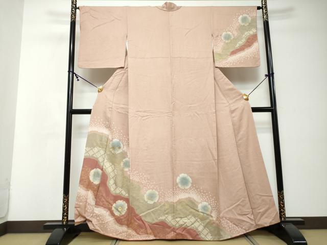 平和屋着物●訪問着 駒刺繍 絞り 雪輪草花文 暈し染め 金彩 正絹 逸品 DABI2579ud