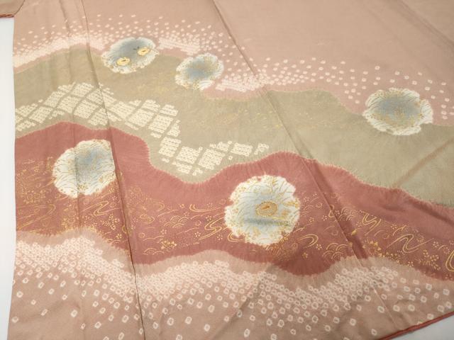 平和屋着物●訪問着 駒刺繍 絞り 雪輪草花文 暈し染め 金彩 正絹 逸品 DABI2579ud