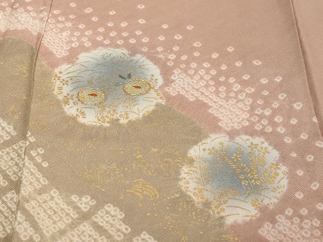 平和屋着物●訪問着 駒刺繍 絞り 雪輪草花文 暈し染め 金彩 正絹 逸品 DABI2579ud