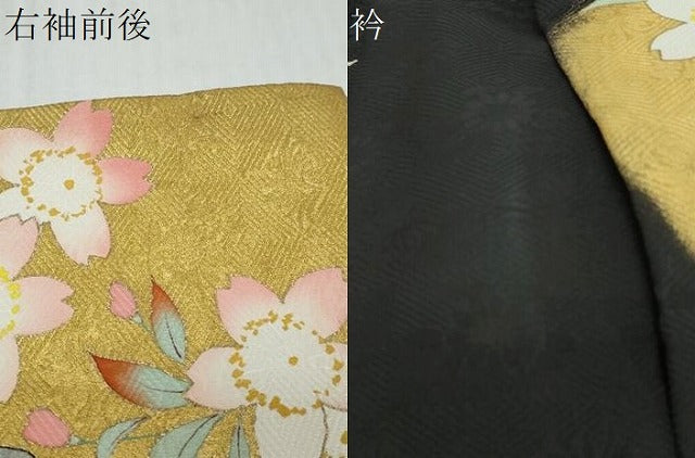 平和屋着物●豪華振袖 枝桜文 黒地 金彩 正絹 逸品 DABI2581ud