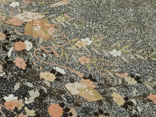平和屋着物●訪問着 扇面糸車飛鶴花文 シルエット 金彩 正絹 逸品 DABI2582ud