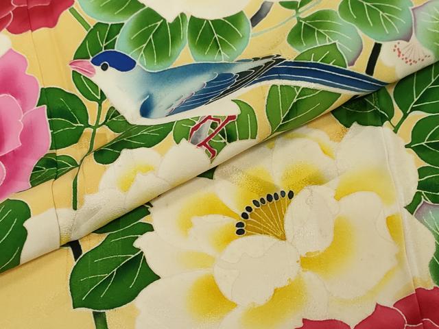 平和屋着物●本加賀友禅作家 水野博 振袖 花鳥文 暈し染め 正絹 逸品 DABI2583ud