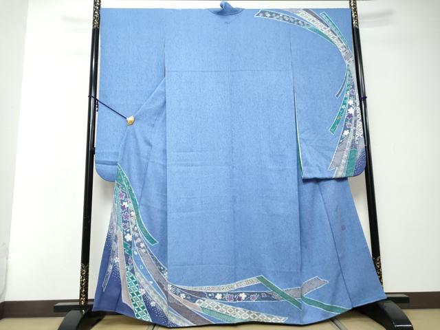 平和屋着物●豪華振袖 水晶染 熨斗草花文 金彩 銀通し地 正絹 逸品 DABI2585ud