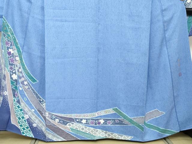 平和屋着物●豪華振袖 水晶染 熨斗草花文 金彩 銀通し地 正絹 逸品 DABI2585ud