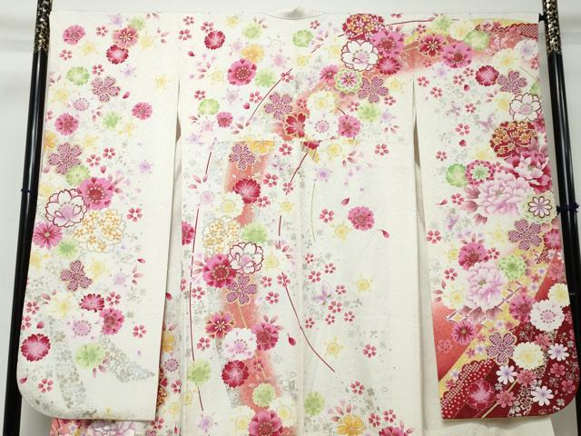 平和屋着物●豪華振袖 花蝶文 暈し染め 金銀彩 銀通し地 正絹 逸品 DABI2586ud