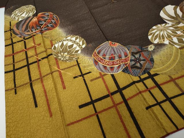 平和屋着物●豪華振袖 駒刺繍 手毬花文 暈し染め 金彩 金通し地 正絹 逸品 DABI2587ud