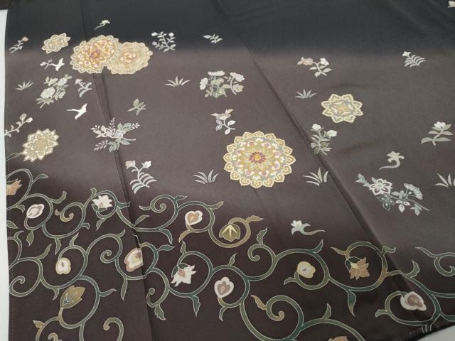 平和屋着物●西陣 京の名門 じゅらく謹製 帝王紫 訪問着 駒刺繍 花鳥文 暈し染め 正絹 逸品 DABI2589ud