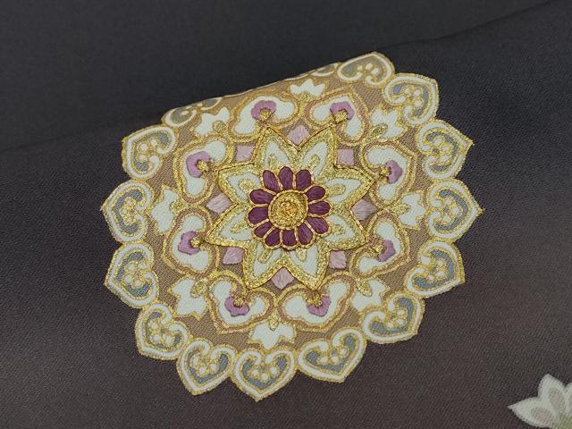 平和屋着物●西陣 京の名門 じゅらく謹製 帝王紫 訪問着 駒刺繍 花鳥文 暈し染め 正絹 逸品 DABI2589ud