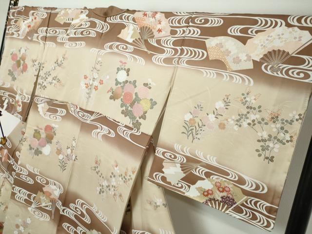 平和屋着物●訪問着 駒刺繍 流水扇面花文 暈し染め 金彩 正絹 逸品 DABI2590ud