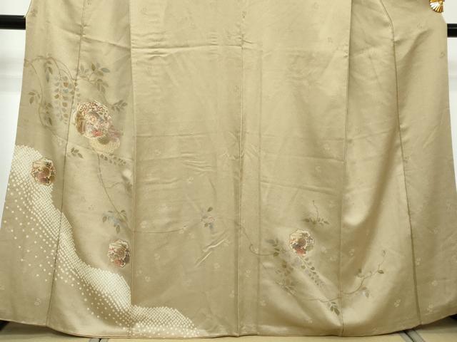 平和屋着物●訪問着 駒刺繍 絞り 御所車草花文 正絹 逸品 DABI2591ud