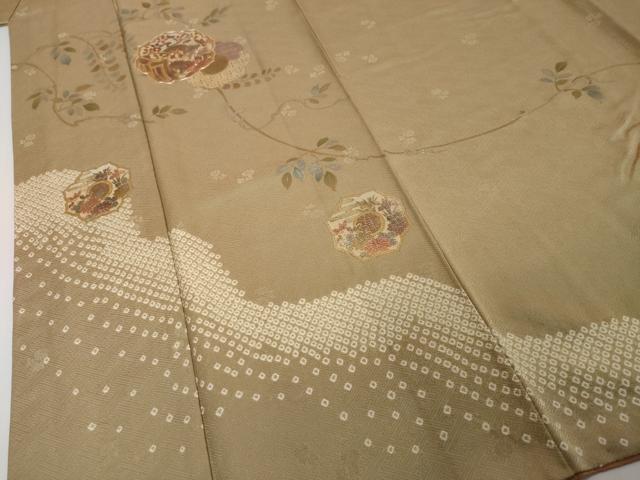 平和屋着物●訪問着 駒刺繍 絞り 御所車草花文 正絹 逸品 DABI2591ud